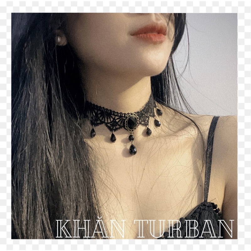 Vòng cổ ren đen cổ điển đính hạt