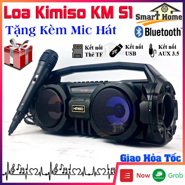 💥Kèm Míc Hát💥Loa Bluetooth Karaoke Kimiso KM S1 - Loa Hát Karaoke Mini Bass Siêu Trầm Kết Nối AUX 3.5, Thẻ TF, Đài FM