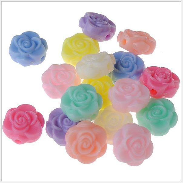 10-50gam hạt nhựa hoa hồng có lỗ xỏ ngang dùng trang trí vòng hạt, cột tóc,làm đồ chơi, trang trí thủ công h