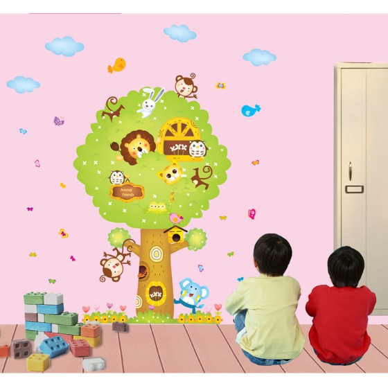 Decal trang trí cây xanh và thú xinh size lớn