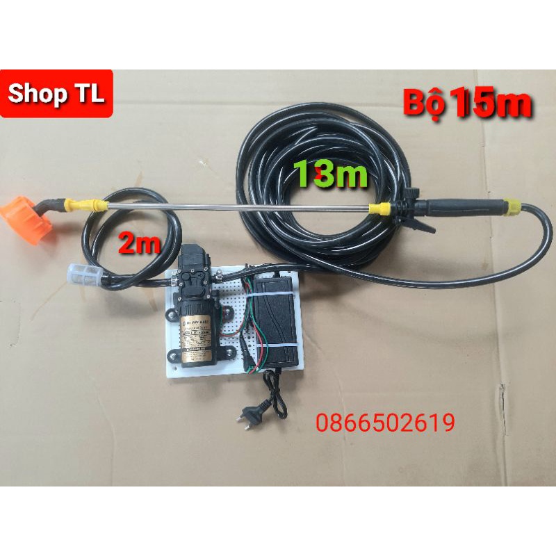 Bộ máy phun tưới cây mini12V  - cần inox tút dài 1.2m