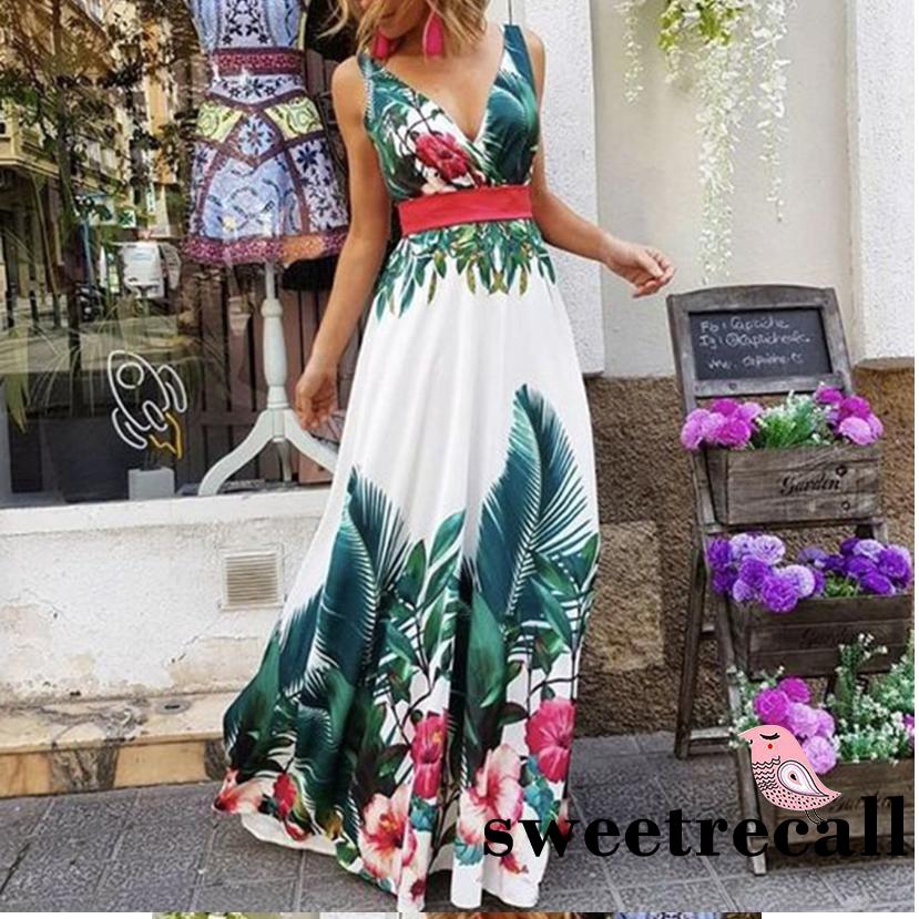 Đầm maxi dài họa tiết hoa phong cách boho thời trang cho nữ