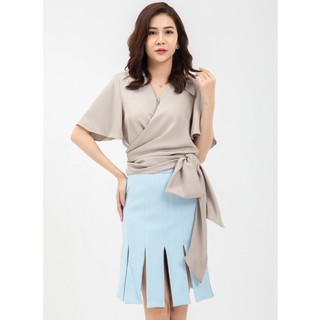 Chân váy xanh xẻ thiết kế Elise