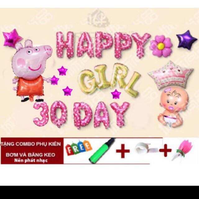 Set bóng đầy tháng 30 day bé heo trang trí sinh nhật