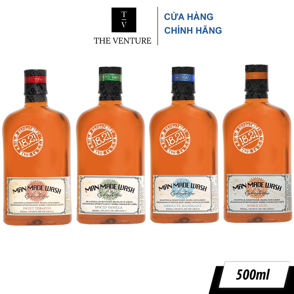 Dầu gội xả tắm 3 trong 1 18.21 Man Made Wash Sweet Tobacco , Spiced Vanilla , Absolute Mahogany , Noble Oud - 500ml | BigBuy360 - bigbuy360.vn