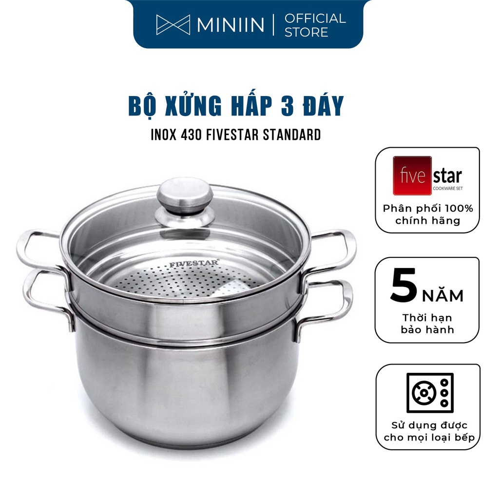 Bộ nồi xửng hấp Fivestar ST24-3DG 3 đáy từ nắp kiếng 24cm