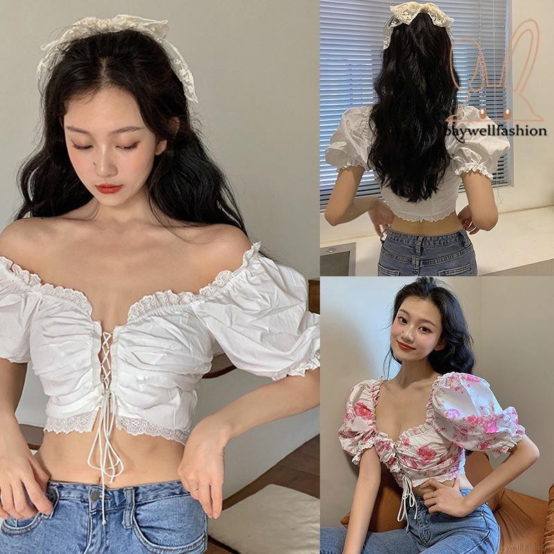 Áo lửng trễ vai in hoa gợi cảm dành cho nữ