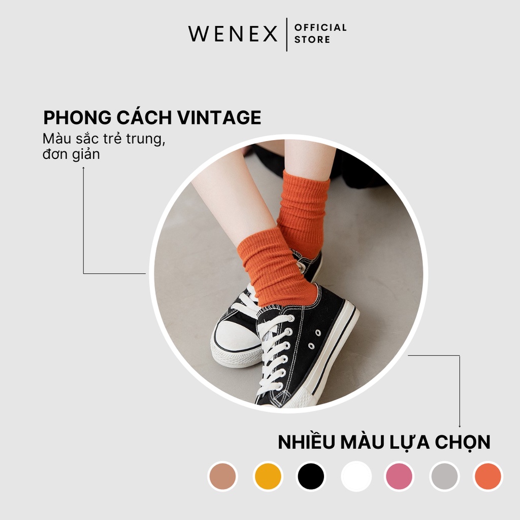 Tất Nhún Cổ Cao Trơn Dài WENEX Nam Nữ Unisex Cotton Nhiều Màu Phong Cách Hàn Quốc Vintage Basic