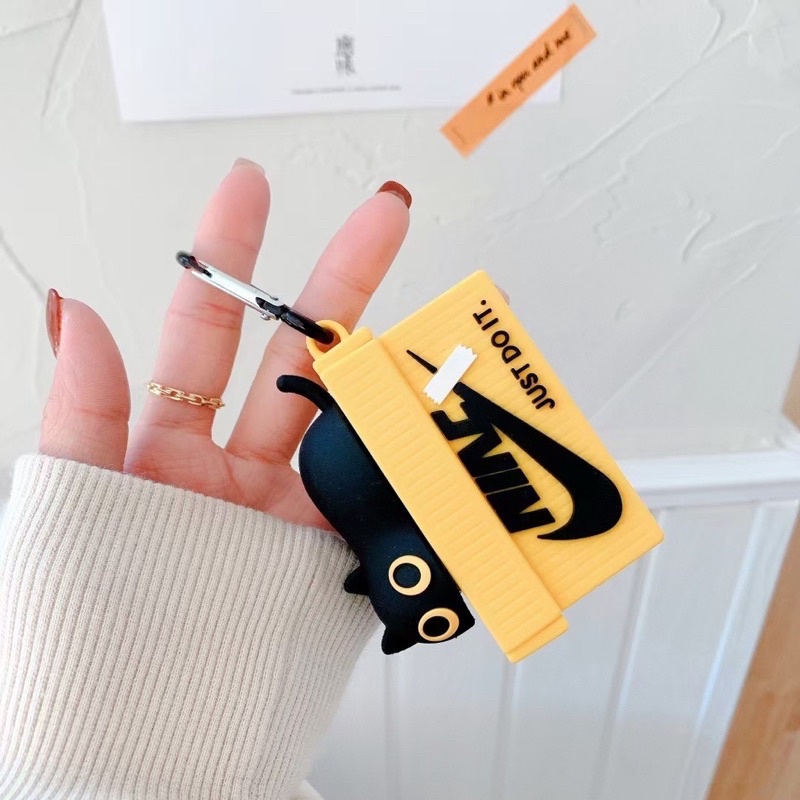 Case Airpod 1/2/Pro Hình Hộp Mèo Đen Mèo Xám