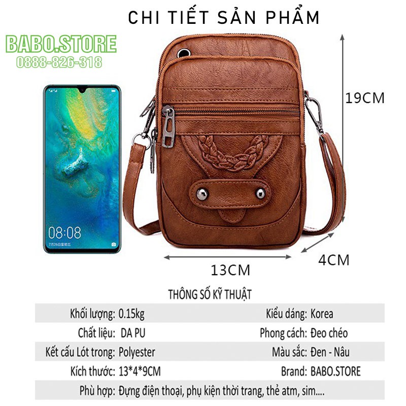 Túi đeo chéo nữ mini nhỏ xinh, cá tính, dễ thương, túi bao tử thời trang đựng điện thoại kiểu dáng hàn quốc Babo.store