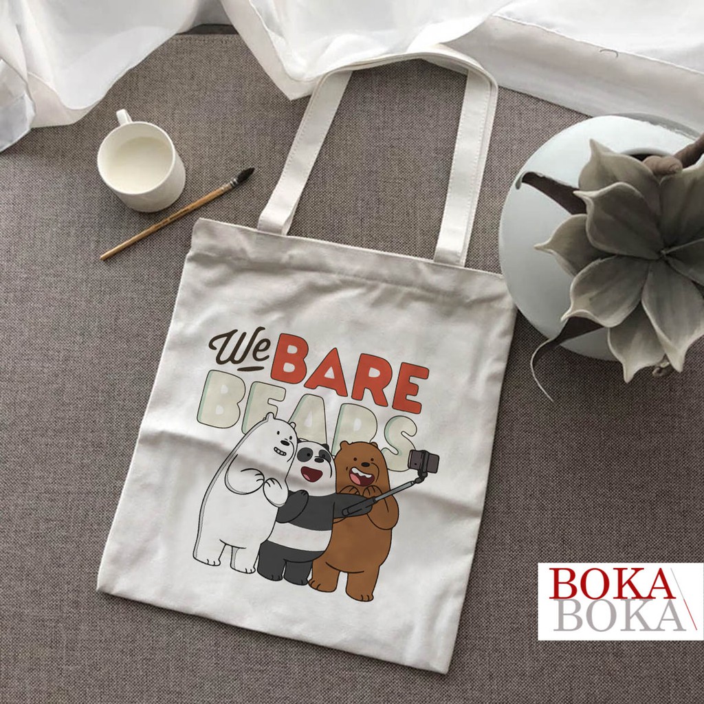 Túi Tote Ulzzang Vải Canvas In Hình We Bare Bears 1 (3 Chú Gấu) Có Khóa Miệng Túi