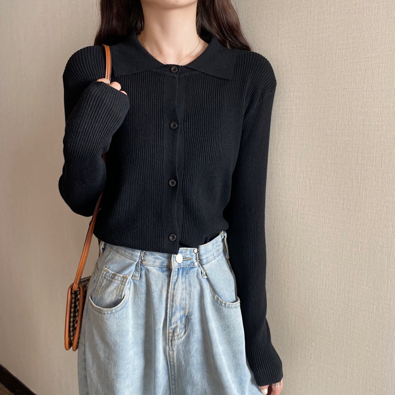 Áo sweater dài tay cổ polo thiết kế thời trang theo phong cách Hàn Quốc cho nữ