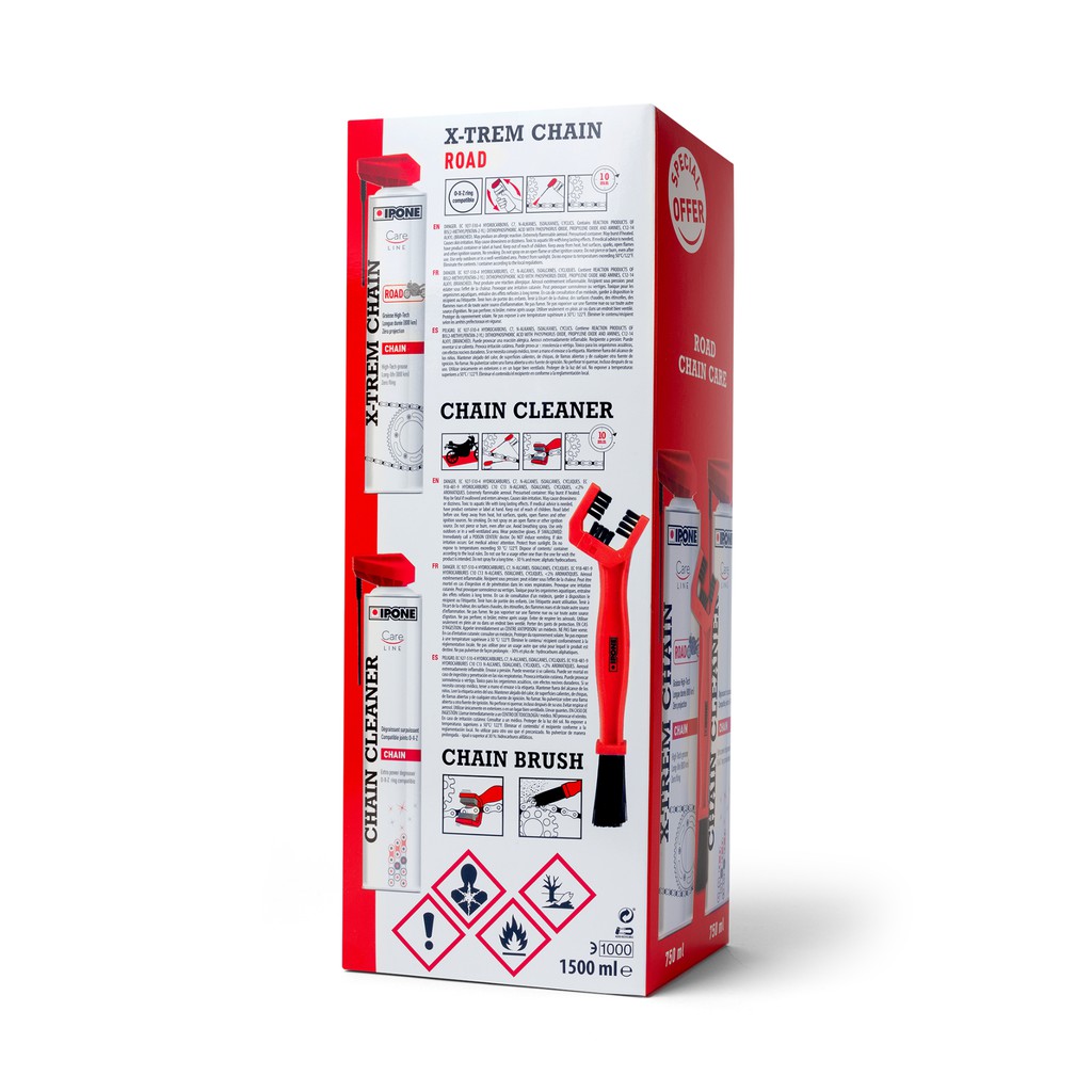 Bộ vệ sinh chăm sóc sên/xích gồm Rửa sên, Dưỡng sên, bàn chải Ipone Road Chain Care Pack