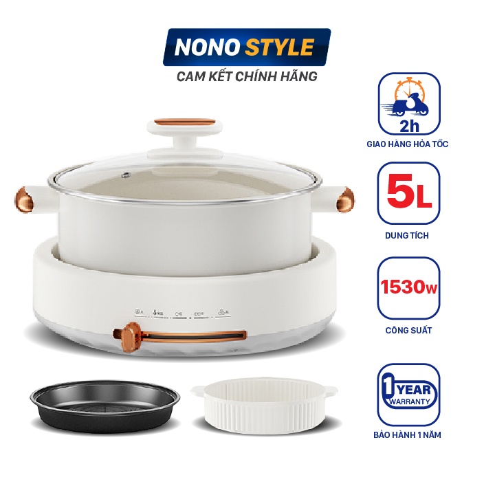 Nồi Lẩu Nướng Điện Đa Năng Nonostyle 5L, 1350W, Bảo Hành 12 Tháng