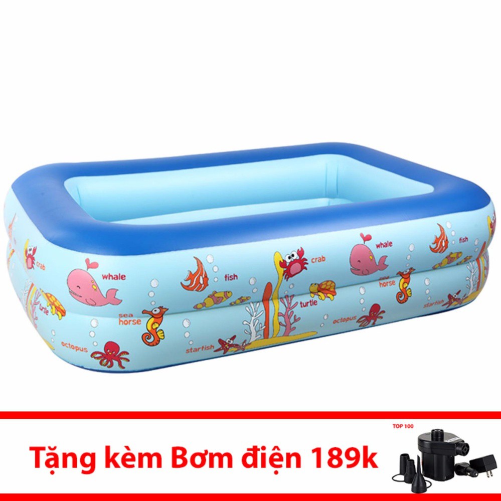 Bể bơi phao 2 tầng cho bé size 1m2 115x85x35cm TẶNG BƠM - M