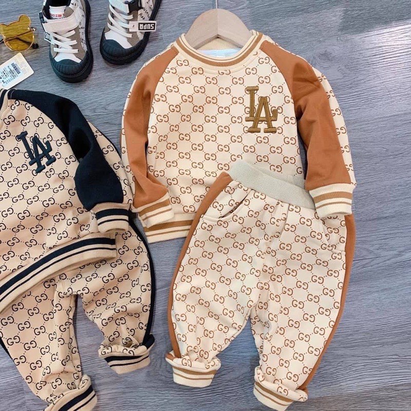 Bộ thu đông bé trai, Bộ dài tay bé trai in L.A chất cotton da cá siêu đẹp cho bé mặc nhà DOLY KIDS