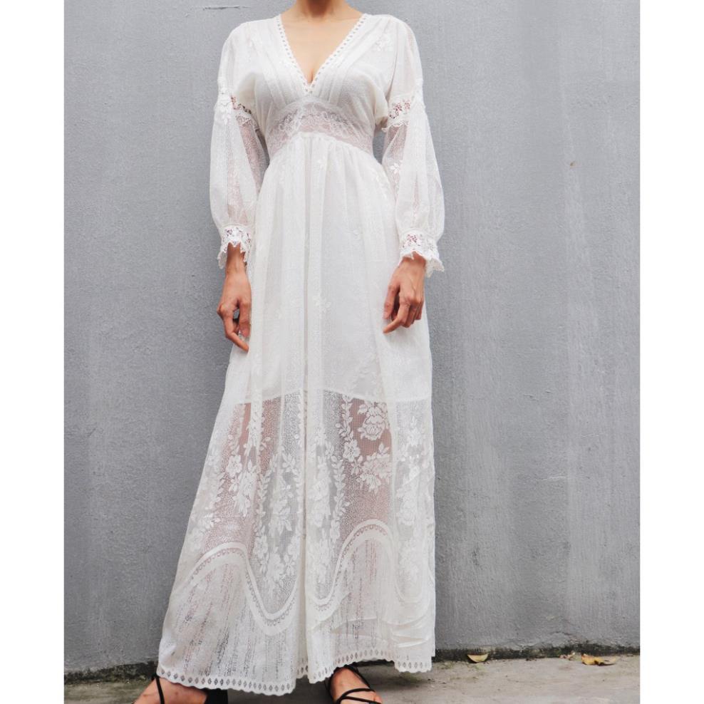 40-70KG Đầm Váy Bohemian maxi vintage trắng dáng xòe dài suông rộng đi biển đẹp xinh rẻ độc lạ tay lỡ bigsize  ྇