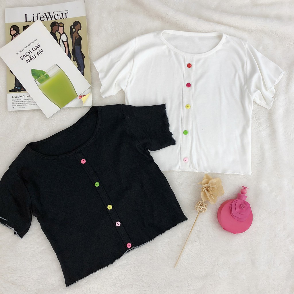 Áo croptop cuốn biên cúc nhiều màu dễ thương [ảnh thật + video] hàng có sẵn tại Hana Store | BigBuy360 - bigbuy360.vn