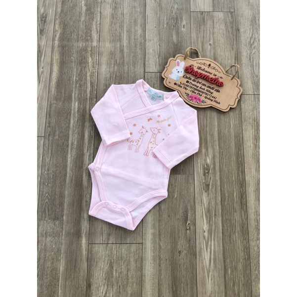 Body chip dài tay cài cúc chéo Mes Petits Cailloux xuất dư, bodysuit dài tay lệch vạt chất cotton