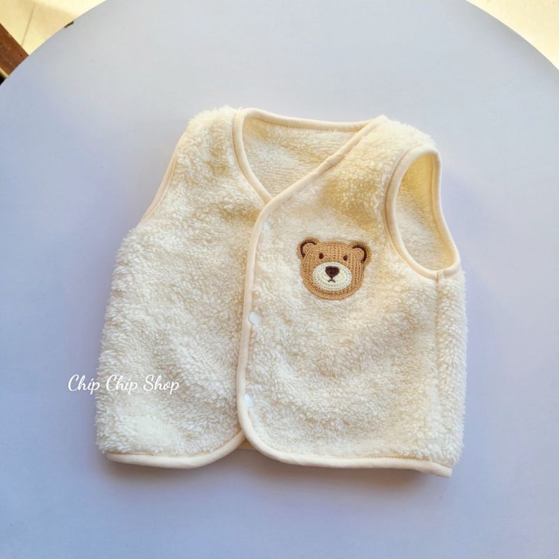 Áo khoác ghi lê trần bông,lông cừu 2 mặt thêu gấu cho bé -Chíp Chíp Shop