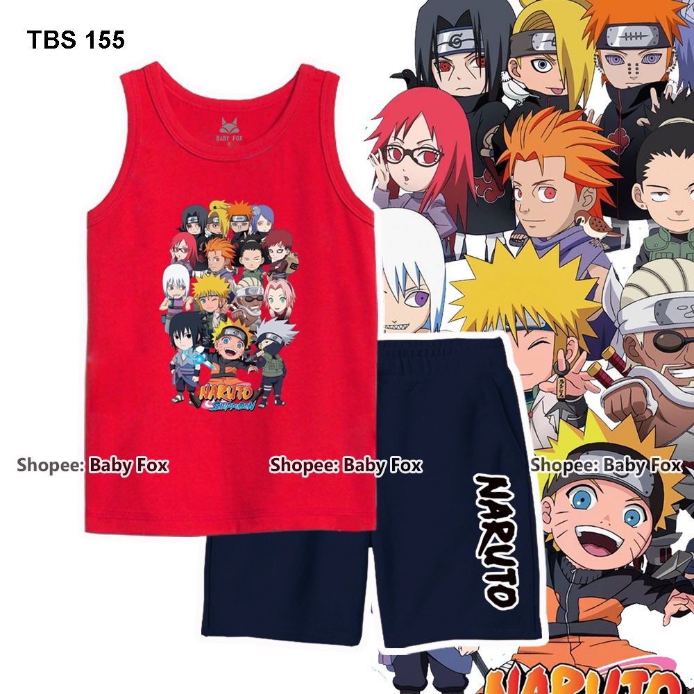 Bộ thun sát nách bé trai 100% cotton loại tốt, BABY FOX, hình Naruto, size nhí trung, đại l