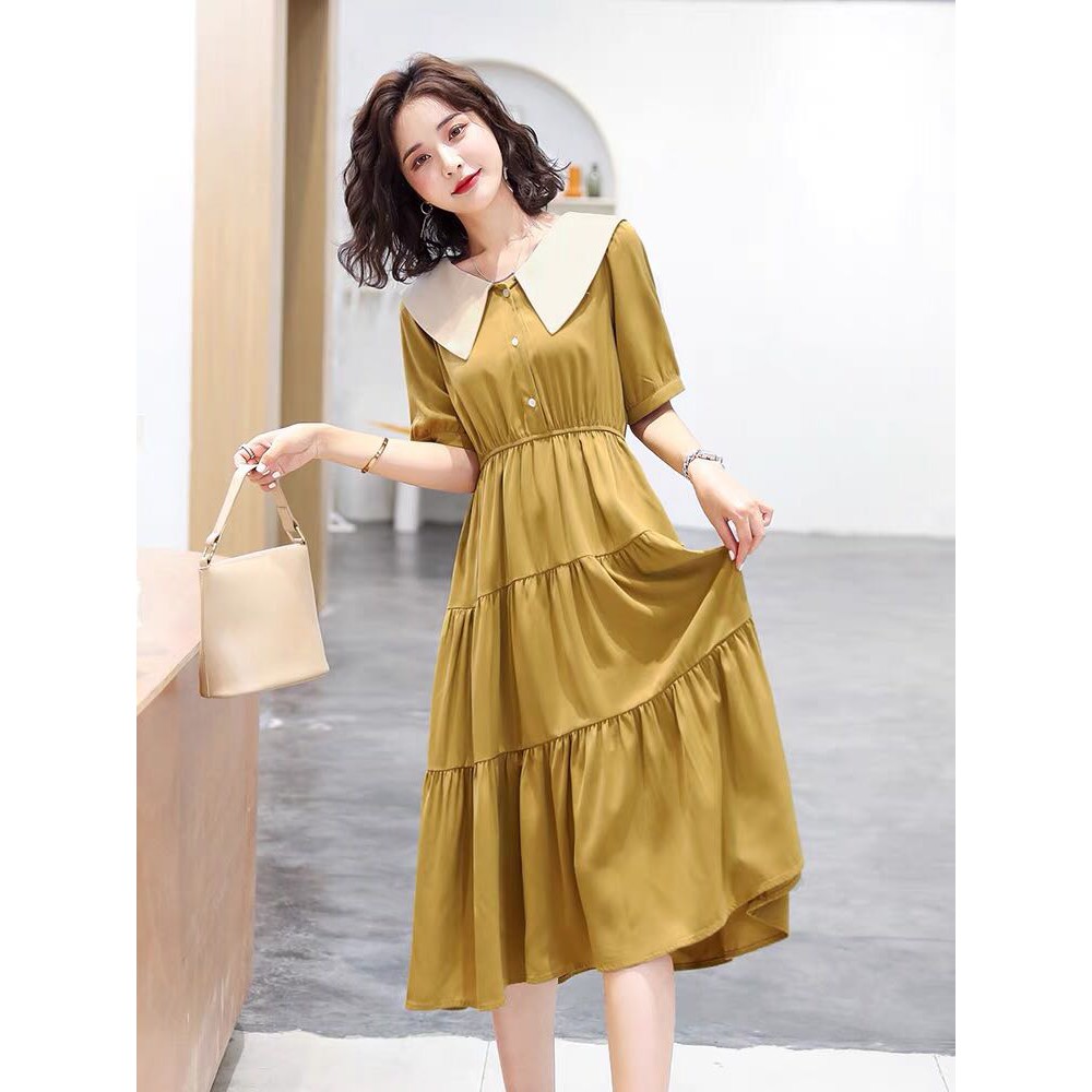 Đầm nữ, cổ bẻ dễ thương, thời trang, chất chéo nhung, thoáng mát,phù hợp đi tiệc đi du lịch YT. 01781