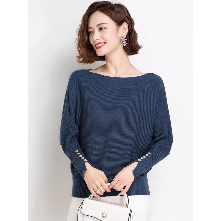 MS842 Áo len nữ cánh dơi tay khuy bo gấu thanh lịch