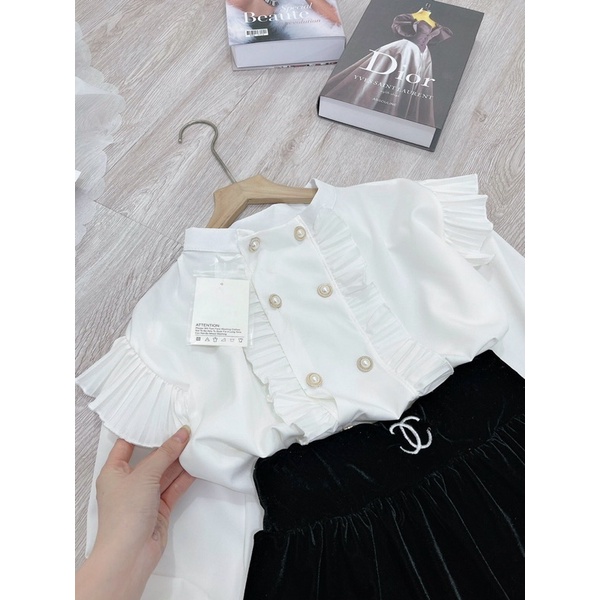 SET ÁO SƠ MI BÈO MIX CHÂN VÁY NHUNG DÁNG XOÈ SIÊU XINH | BigBuy360 - bigbuy360.vn