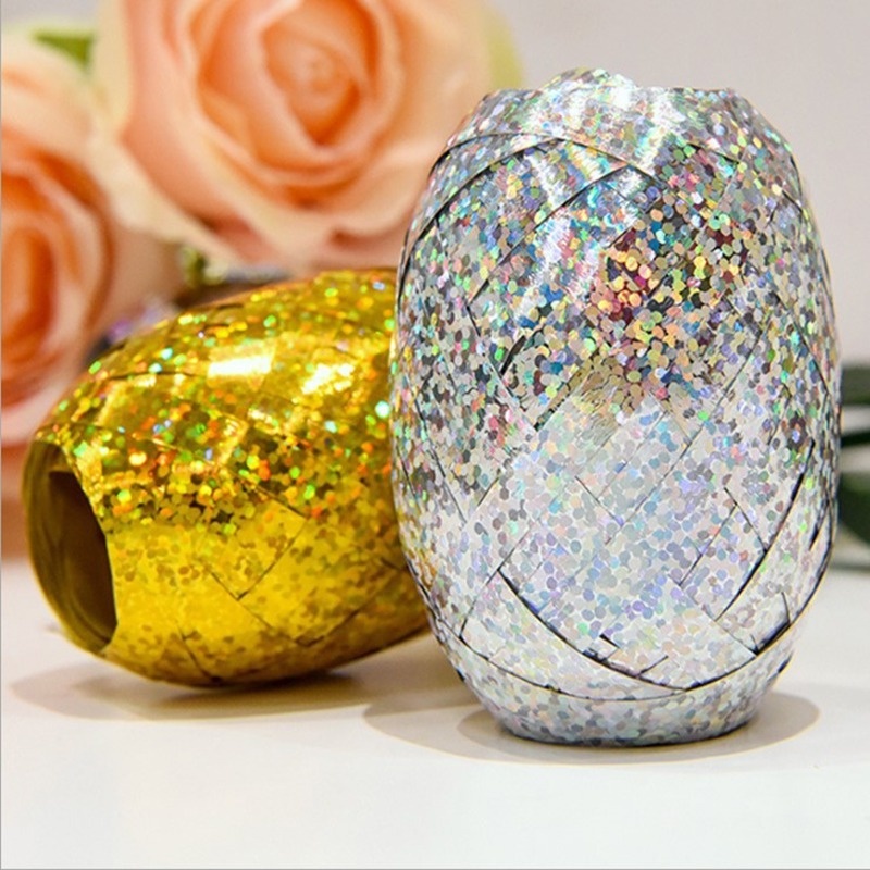 Cuộn Dây Ruy Băng Màu Vàng Hồng 5mm * 10m Trang Trí Bong Bóng