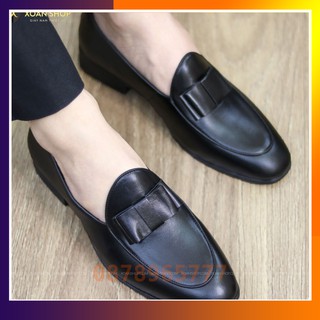 Giày Da Nam Giá Rẻ Chất Liệu Da Bò Đế Cao Su Đúc G050 Đen-Nâu