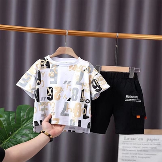 Bộ áo thun tay ngắn cổ tròn và quần short phong cách Hàn Quốc cho bé trai
