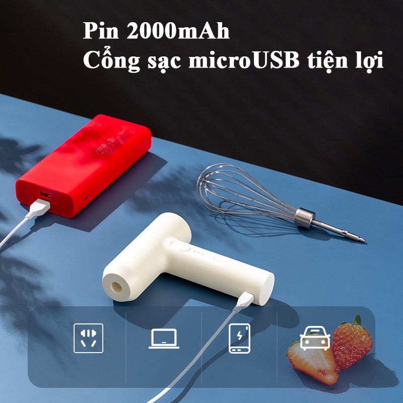 Máy Đánh Trứng Cầm Tay Mini, Máy Tạo Bọt JY01 Pin Khủng 2000mAh - 3 Cấp Độ Quay - Công Suất Mạnh - Bảo Hành 3 Tháng