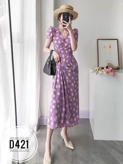 Bigsize Đầm maxi cúc tím D421