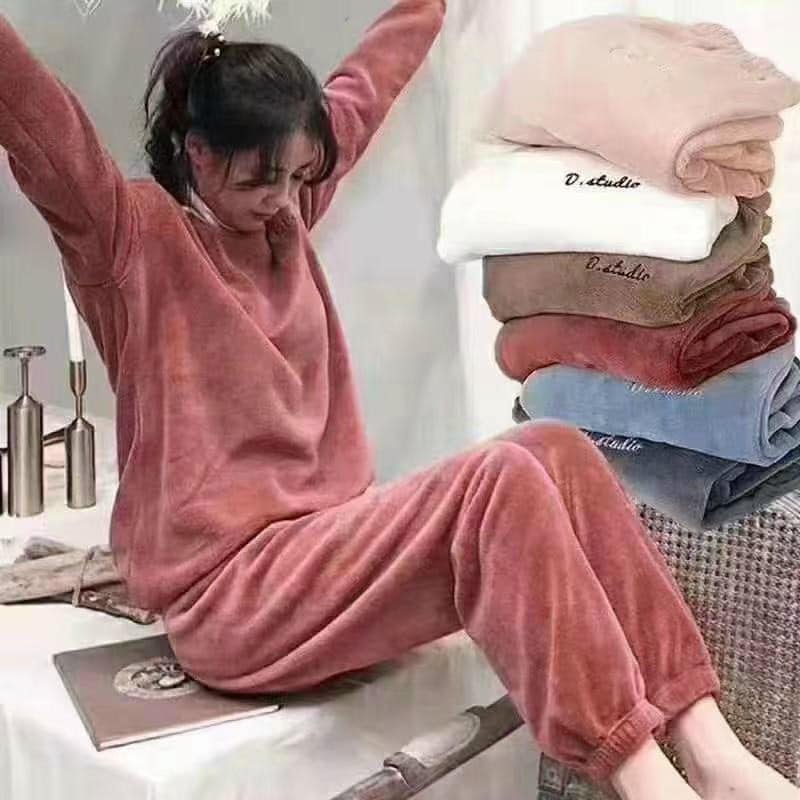 Bộ ngủ lông gấu nâu/bộ lông nơ cute lông 2 lớp siêu dày ấm (annstore_ảnh thật)