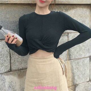 Áo thun lụa xoắn eo