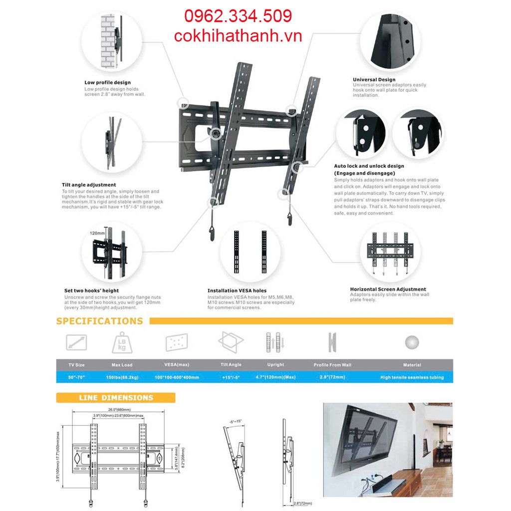 Giá treo tivi gật gù DF70-T 55 - 75 inch Hàng nhập khẩu