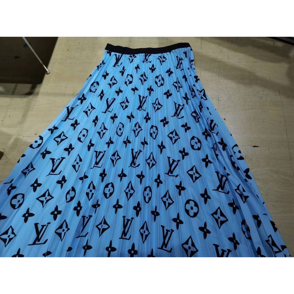 Chân Váy Midi Lưng Thun Xếp Ly In Chữ Thời Trang Mới 2022 Cho Nữ