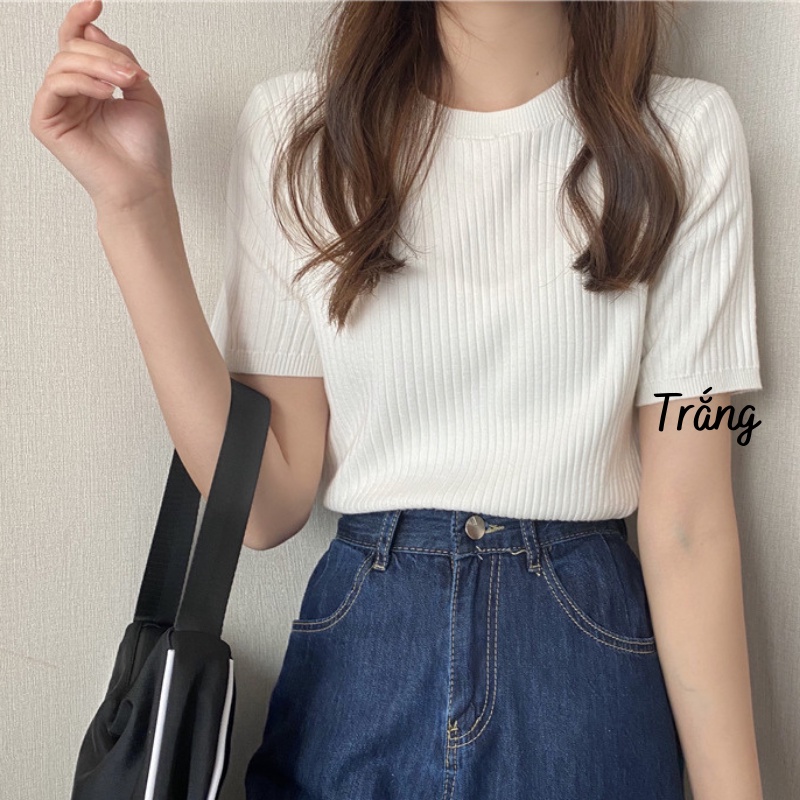 Áo len tay ngắn cổ tròn thời trang nữ đẹp hàng QCCC CW343