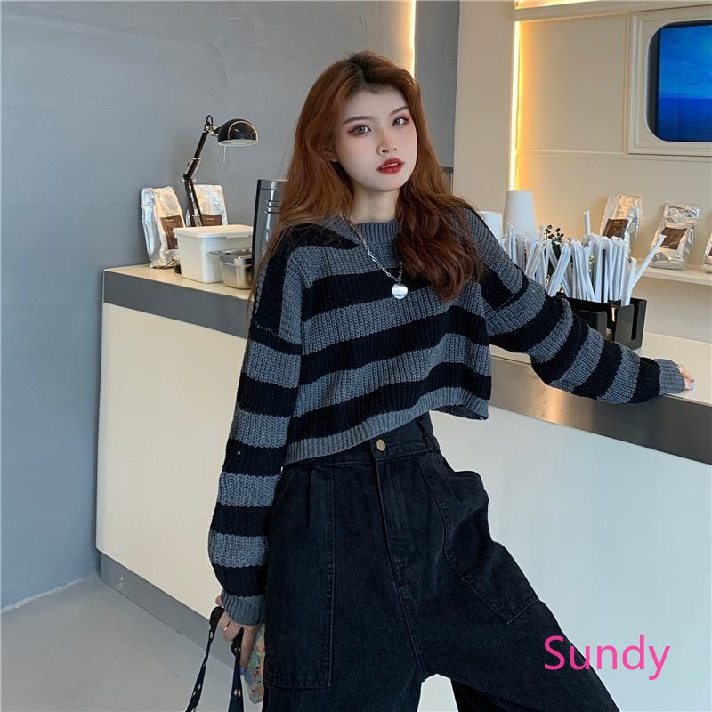 Áo Sweater Tay Dài Kẻ Sọc Đơn Giản Thời Trang Mùa Thu Phong Cách Hàn Quốc Cho Bé Gái