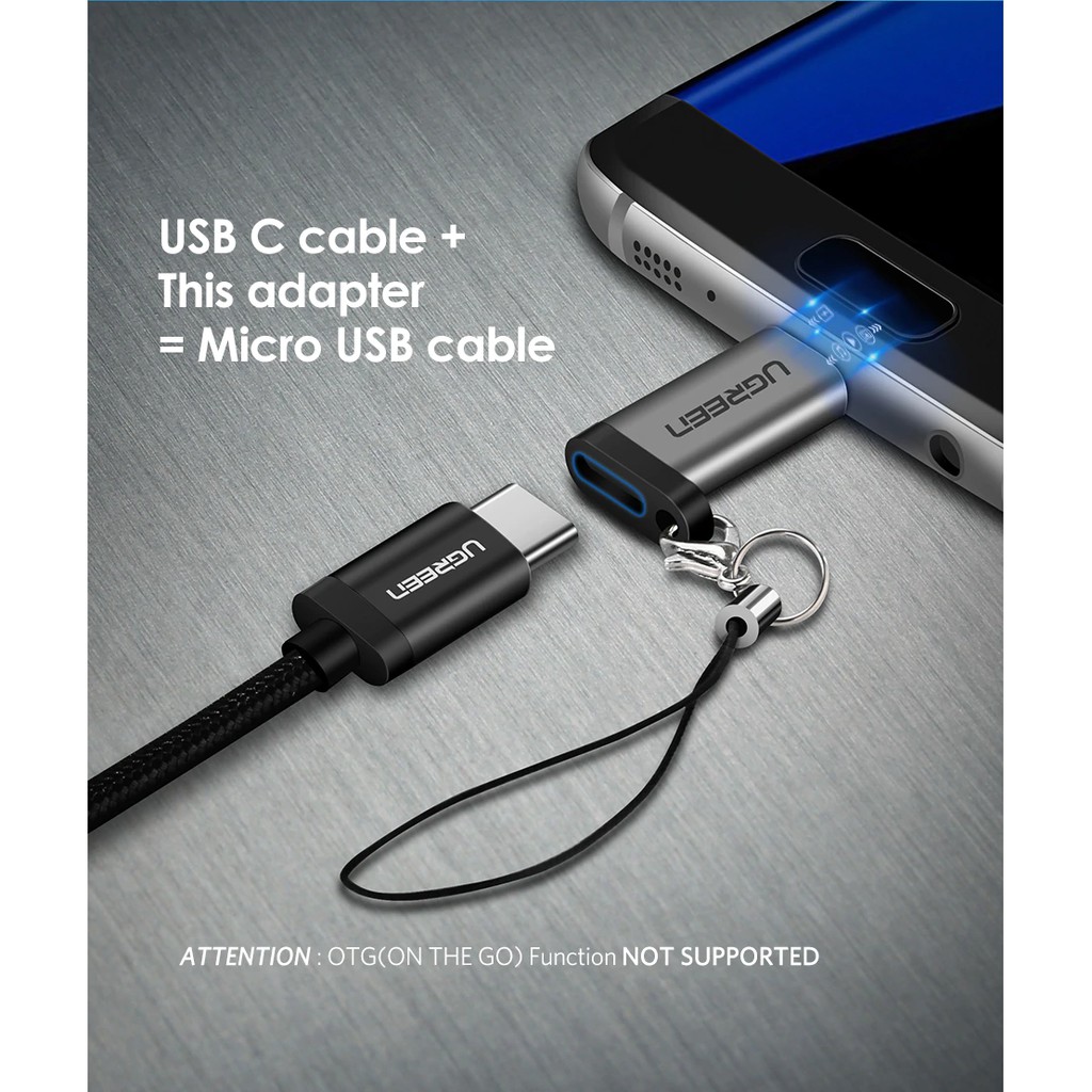 Đầu chuyển đổi Ugreen từ USB Type-C sang Micro USB hỗ trợ sạc nhanh và truyền dữ liệu cho Huawei Xiaomi Samsung