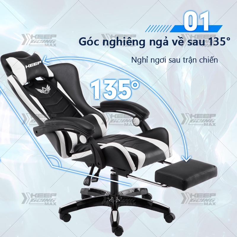 Ghế gaming có thể điều chỉnh độ cao, ghế xoay thiết kế công thái học có kèm gối tựa đầu | BigBuy360 - bigbuy360.vn