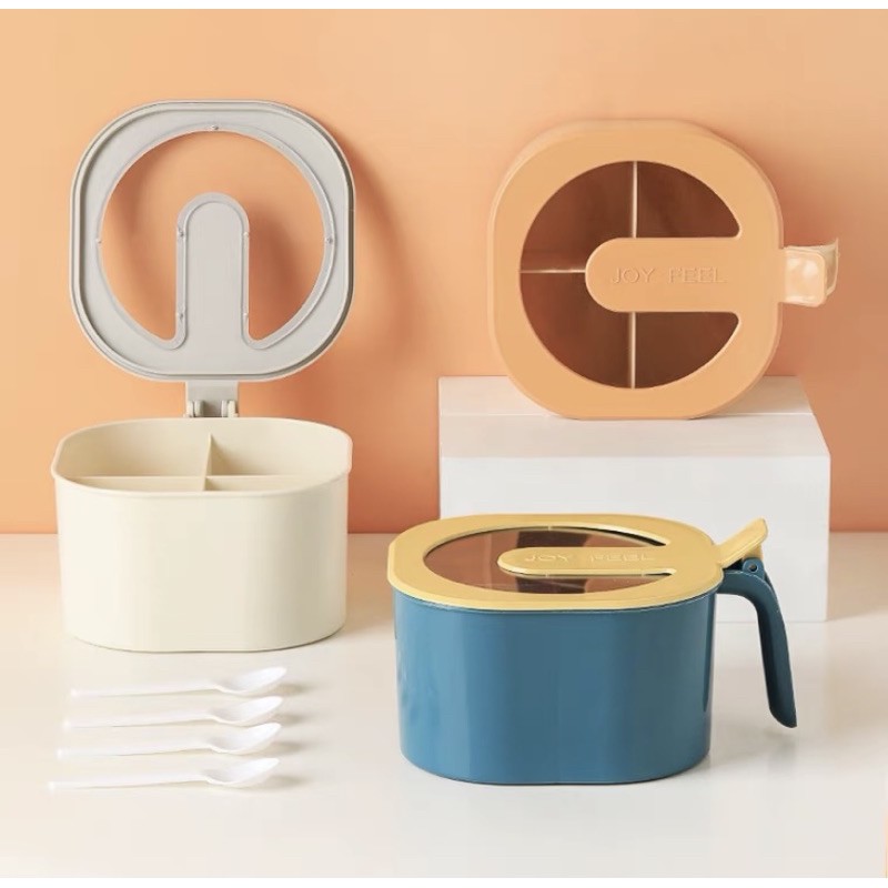 Hộp nhựa đựng gia vị 4 ngăn kèm thìa hàng nội địa Trung cao cấp QHMC