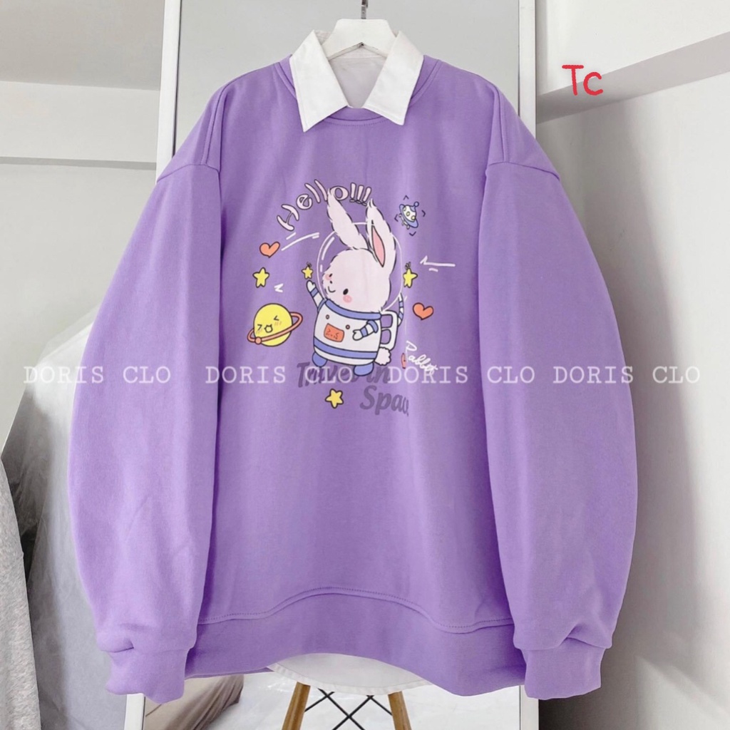 Áo Sweater Nữ Thỏ Tai Dài From Thụng Chất Liệu Nỉ Ngoại Dày Đẹp Mịn In Hình Cute Thu Đông