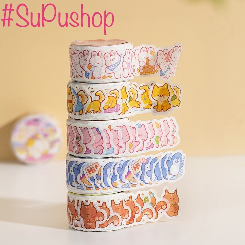 CUỘN WASHI 100 MIẾNG RỜI HÌNH GẤU THỎ RẤT KUTE PHÔ MAI QUE