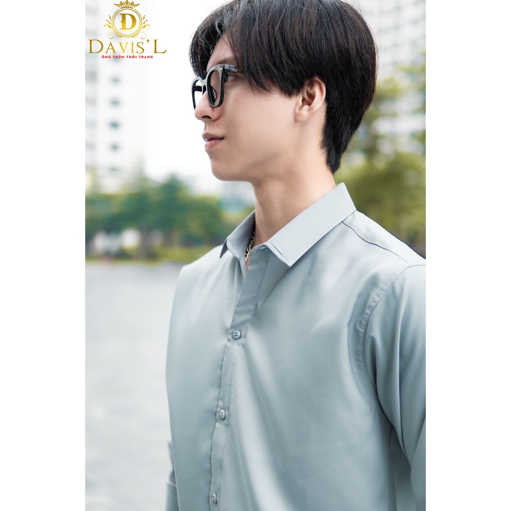 Áo sơ mi nam Davis'L chất lụa Mỹ cao cấp phong cách thời trang trẻ trung màu ghi - Diamond's Store