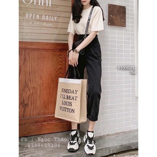 Set áo thun trắng tay ngắn phối quần baggy kaki đen!