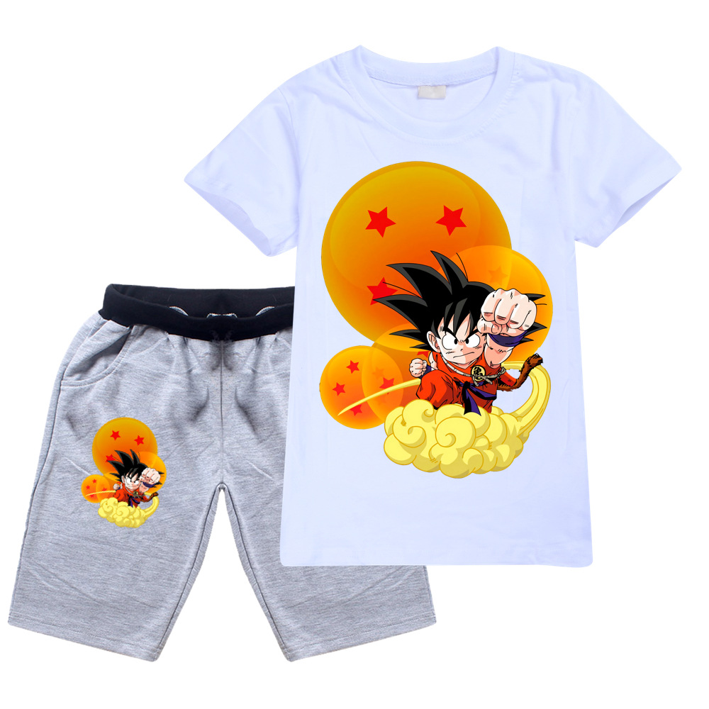 Set Áo Thun Tay Ngắn + Quần Short In Hình Dragon Ball Chất Liệu Cotton Cao Cấp Thời Trang Cho Bé