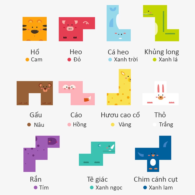 Bảng Xếp Hình Gỗ Nam Châm Tetris - Ghép Hình Động Vật Logic Phát Triển Trí Tuệ Cho Bé