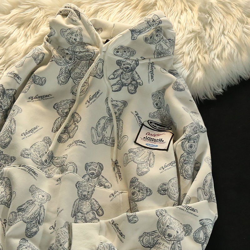 Áo hoodie form rộng in hình gấu thời trang thu đông cho nam nữ