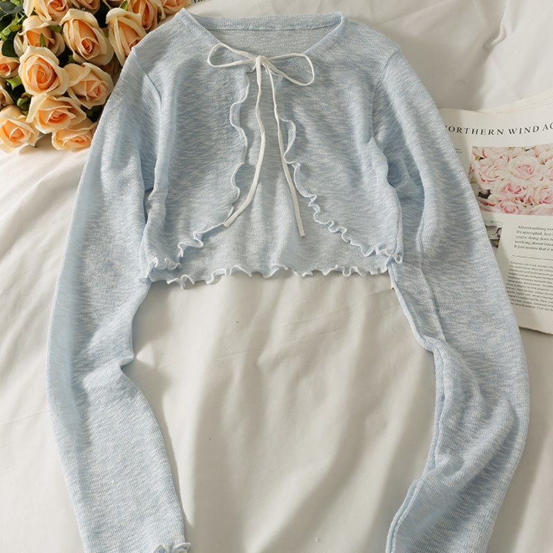 Áo sweater tay dài dáng ngắn mỏng thời trang phong cách Hàn Quốc